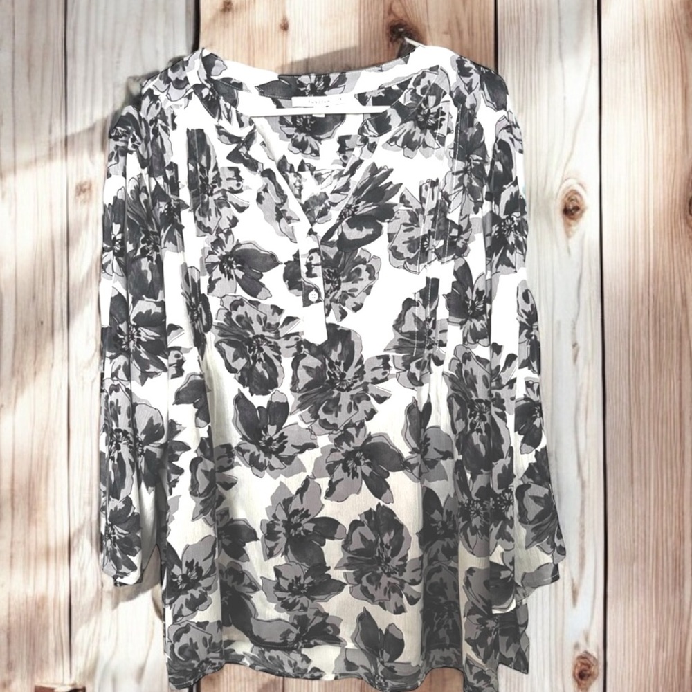 Fun 2 Fun Top Womens 2X Multicolor Abstract Floral Print Gauze Popover B…